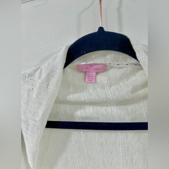 Lilly Pulitzer White Linen Open Front Cardigan S/M Drape Hem Lightweight Wrap - Picture 5 of 10